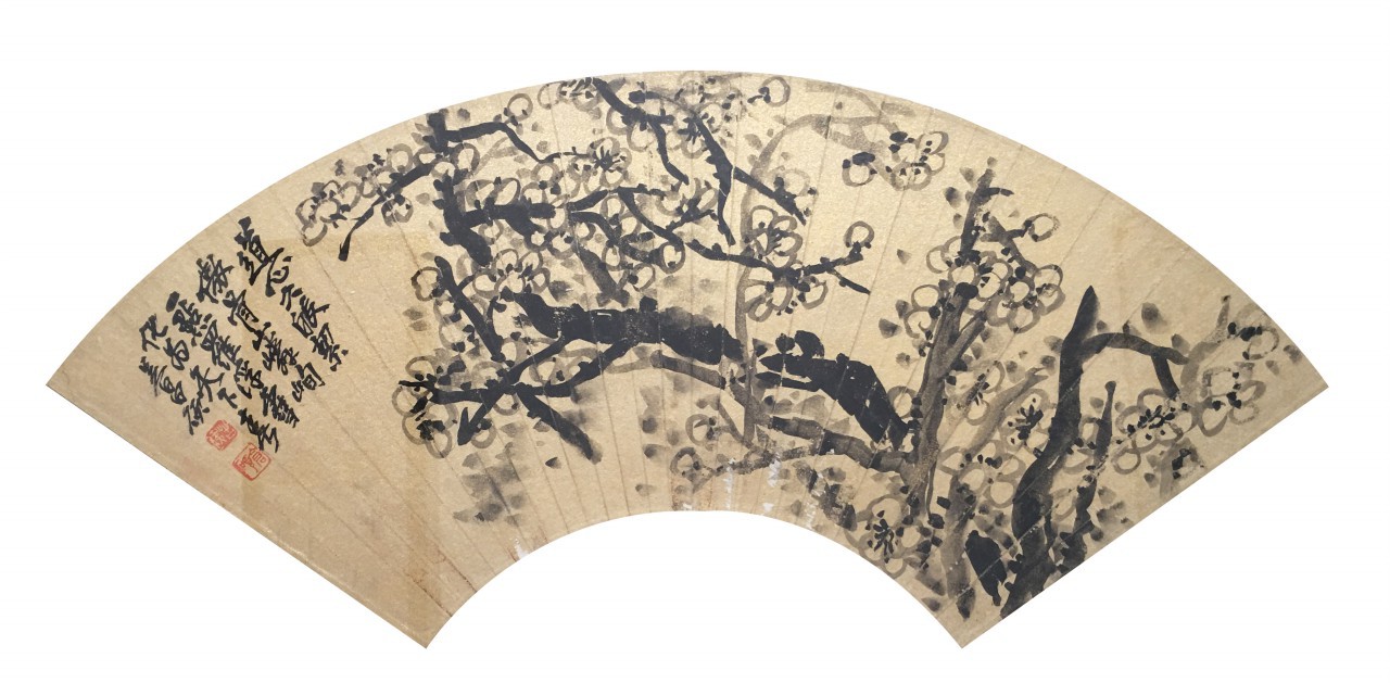吴昌硕  梅花扇面