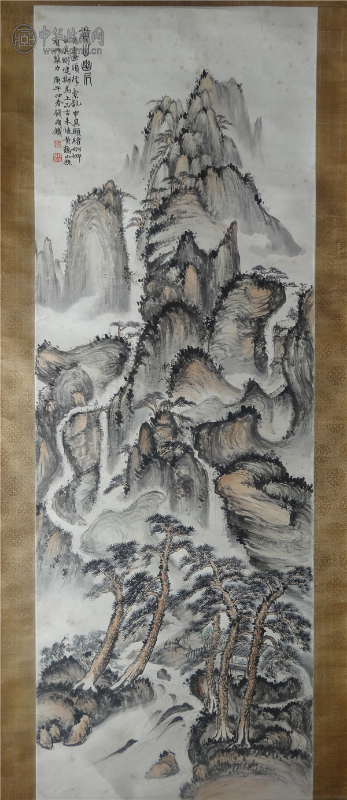 钱瘦铁 《黄山幽岩图 》 46X131cm