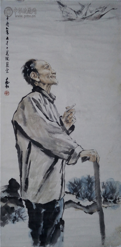 蒋兆和 自画像  103x51cm