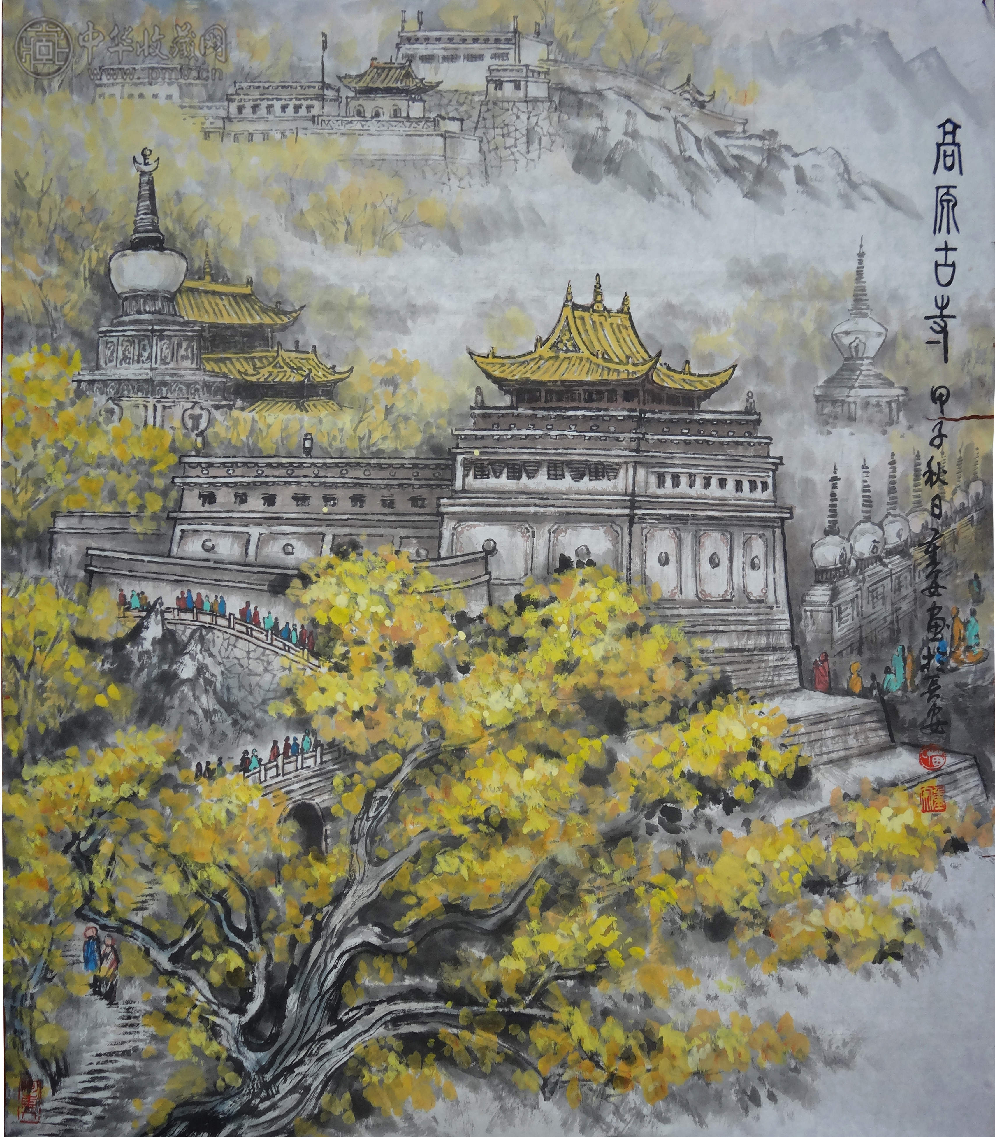 苗重安 《 高林古寺图》  68.5x79cm