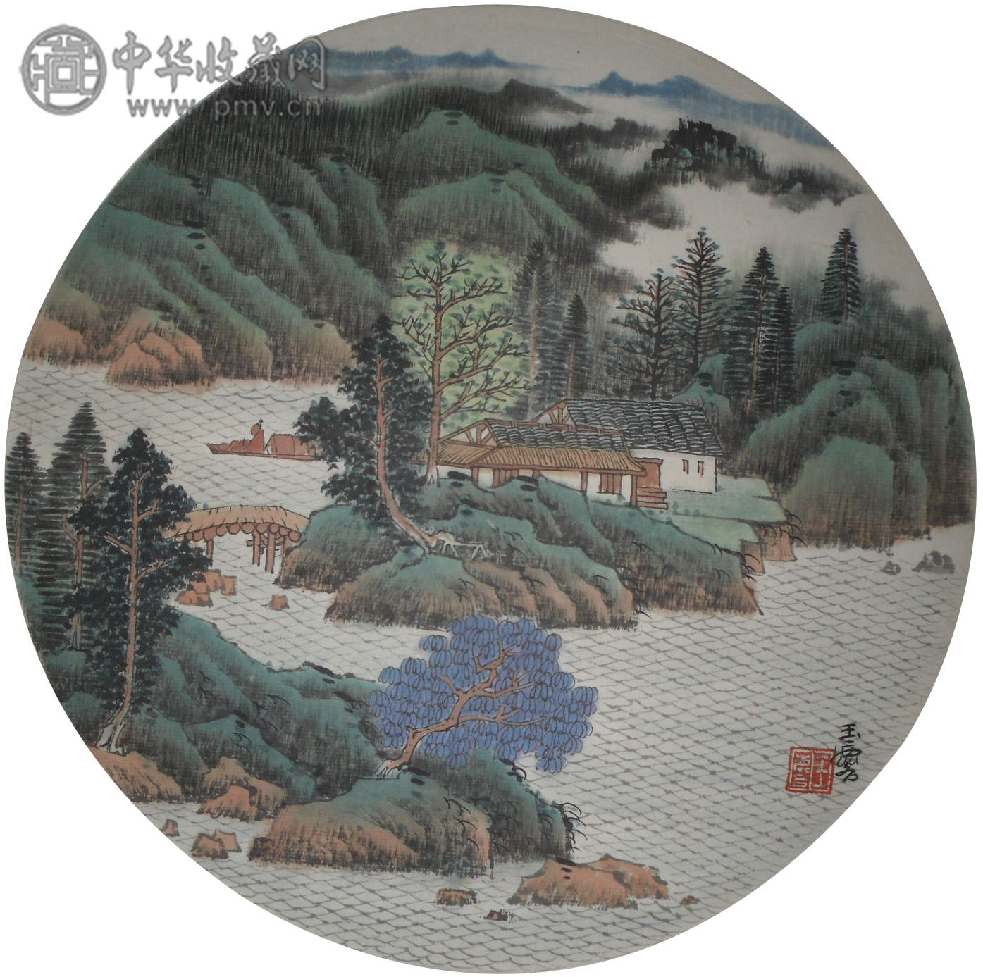 宋玉麟  《山水团扇》 直径28cm