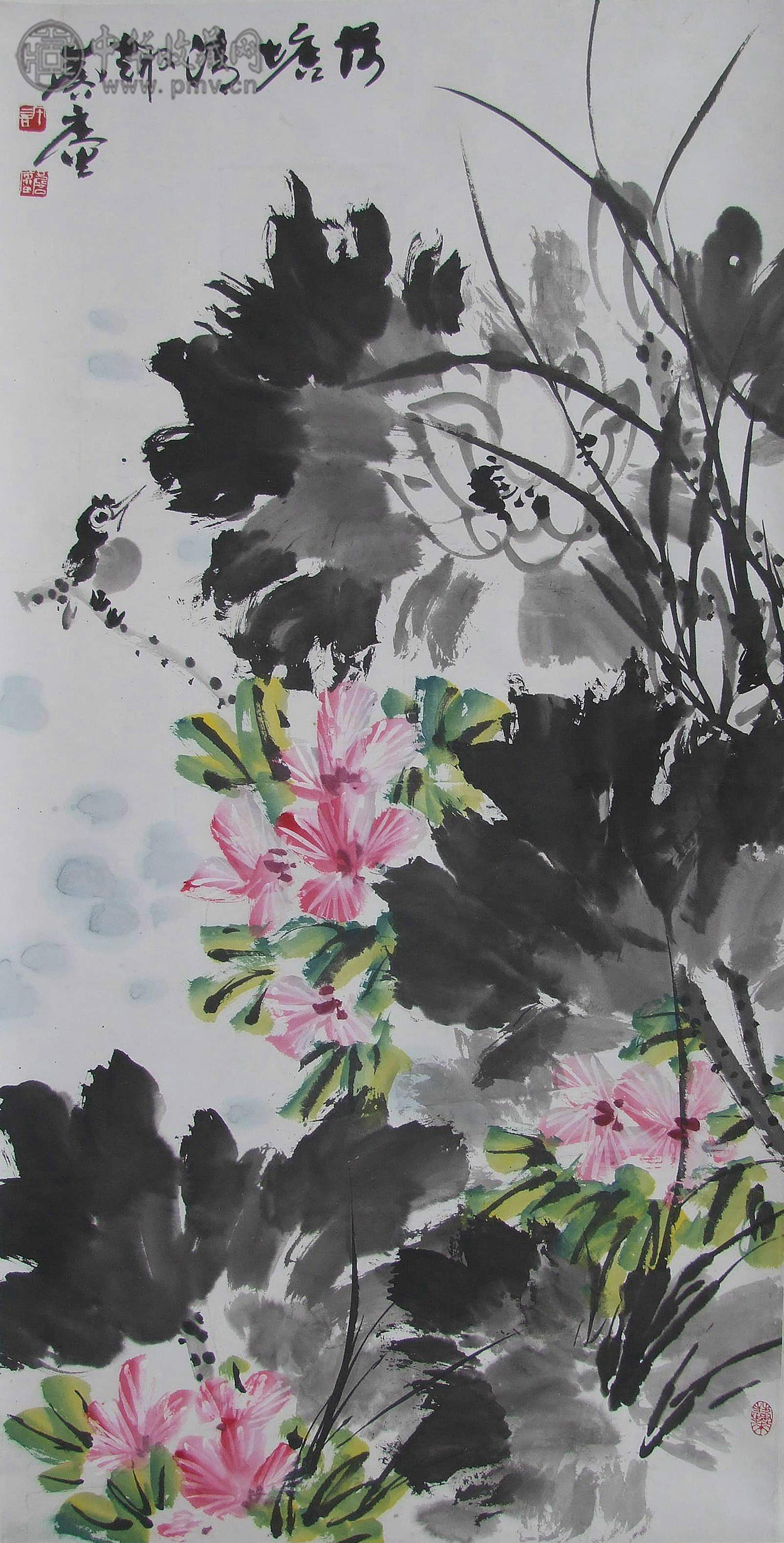 许麟芦  《花鸟》  68x136cm