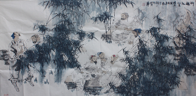 王明明  竹林七贤图   137x68cm