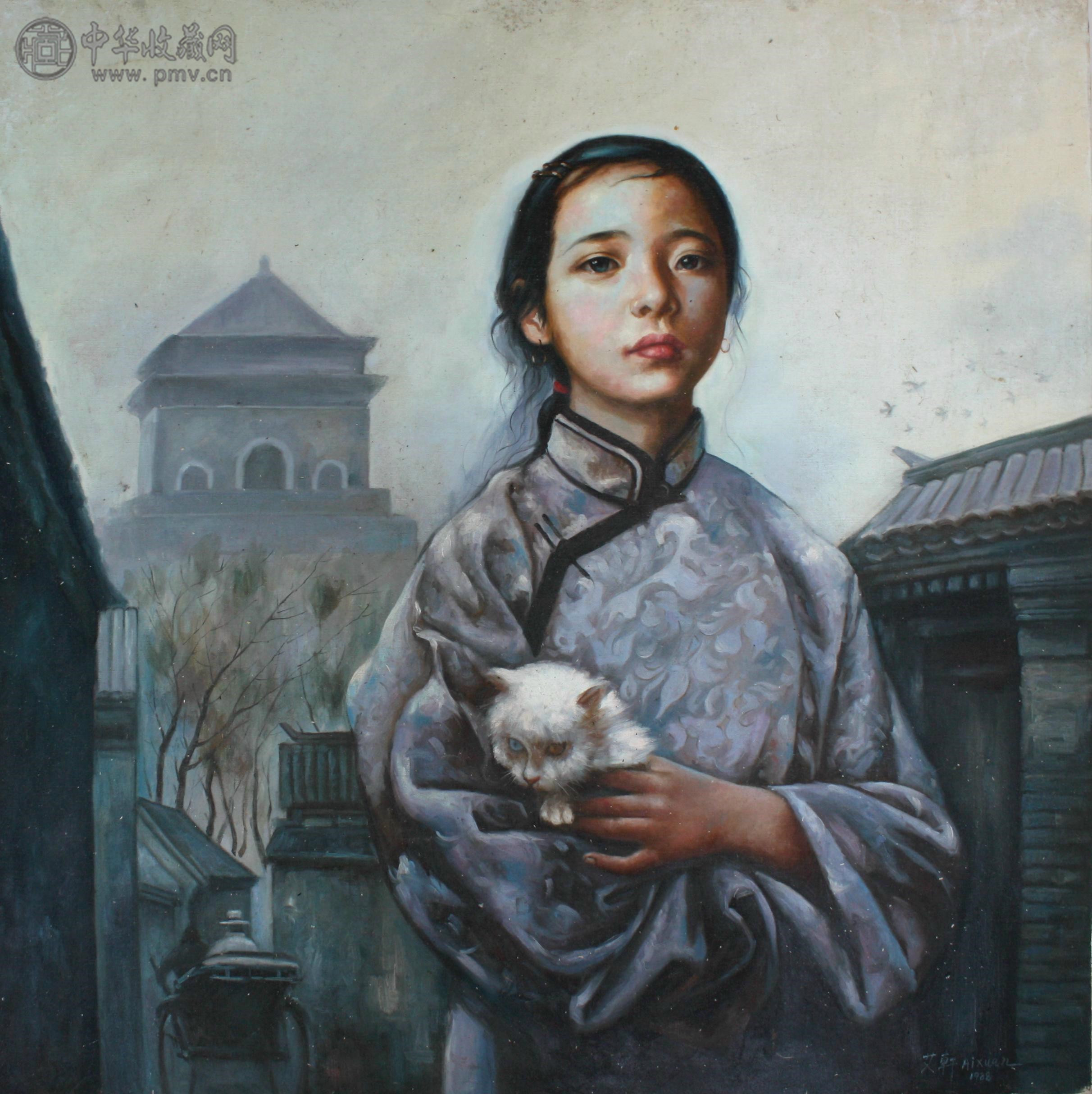 艾軒 《女孩与猫》 103x102cm
