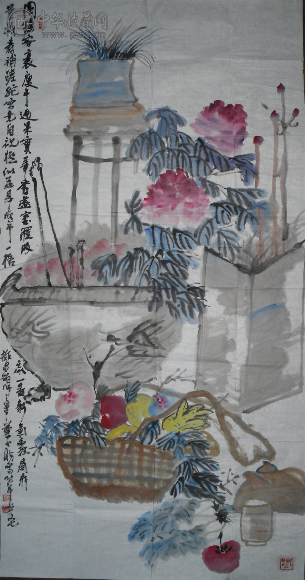 叶小舫 《花卉图》 68x136cm