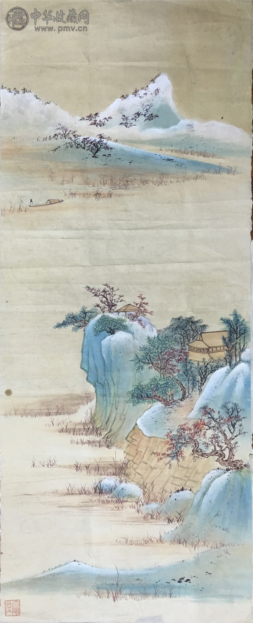 张大千  《青绿山水》  105x42cm